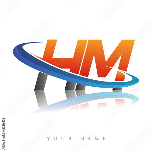 initial logo HM company name colored orange and blue swoosh design, isolated in white background. vector logo for business and company identity.