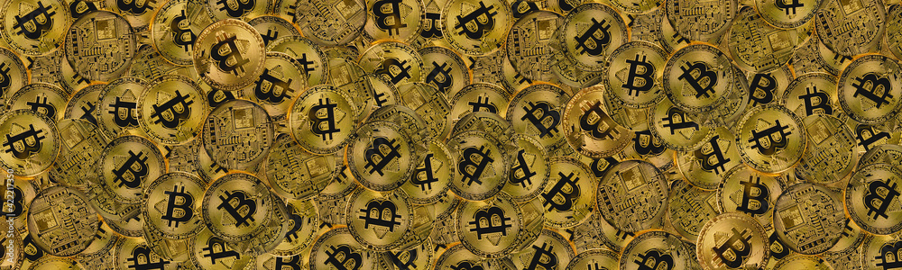Golden coins with bitcoin symbol., Bitcoins Digital Technology Business Internet.