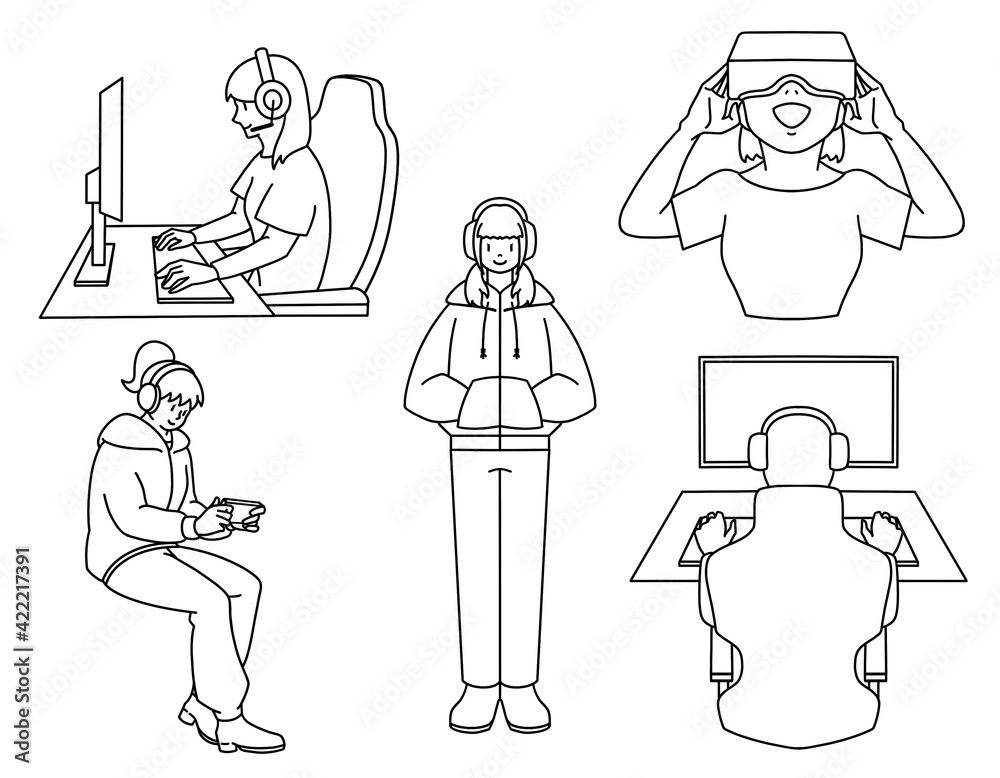 ゲーマー 女性 線画 ゲーマー 女性 線画