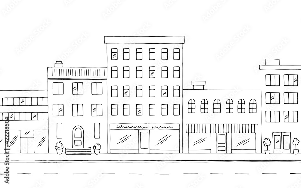 Street road graphic black white city landscape sketch illustration vector 