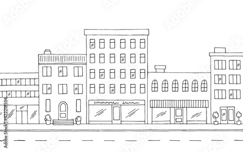 Street road graphic black white city landscape sketch illustration vector 