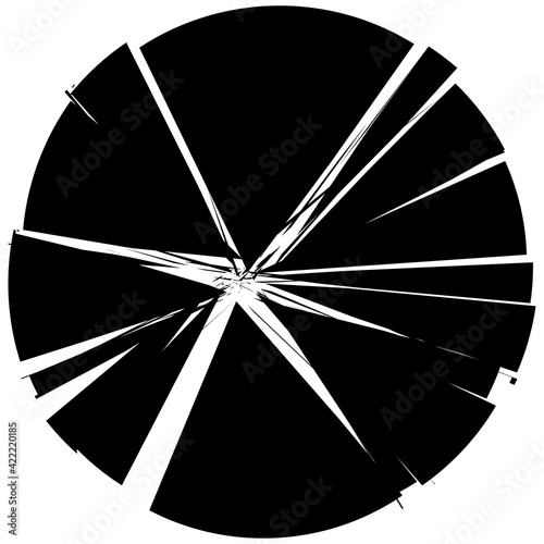Shattered, fractured, broken geometric circle. Burst, explosion, shatter, and rupture effect. Geometric circle
