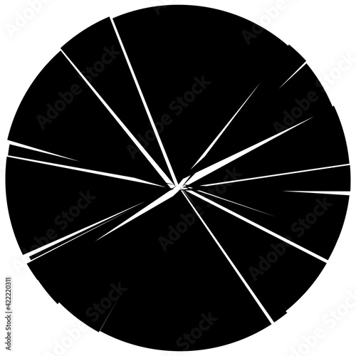 Shattered, fractured, broken geometric circle. Burst, explosion, shatter, and rupture effect. Geometric circle