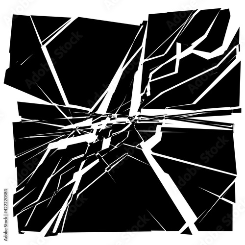 Shattered, fractured, broken square. Burst, explosion, and rupture effect texture. Split effect. Geometric square