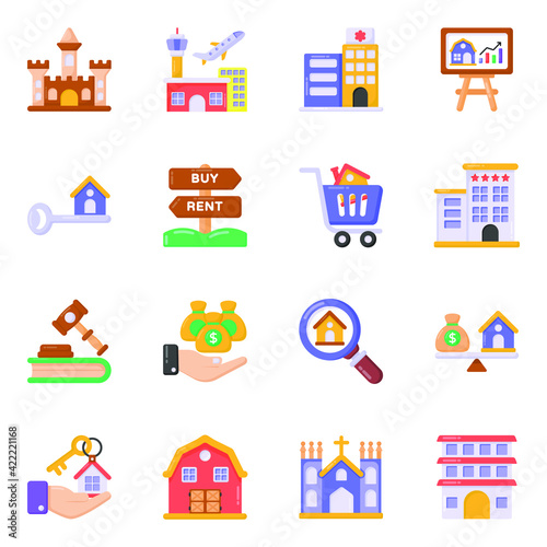  Pack of Buildings and Equipment Flat Icons   