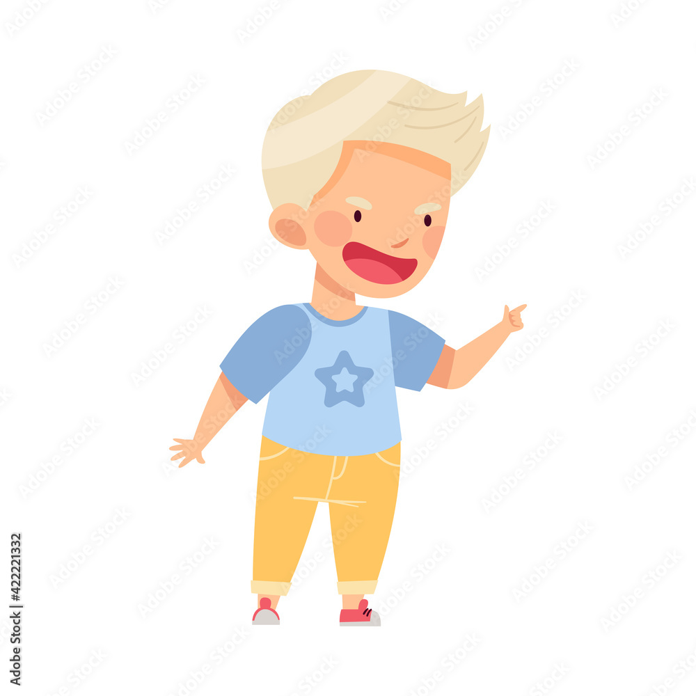 Angry Blond Boy Bullying Somebody and Finger Pointing Abusing the Weak Vector Illustration