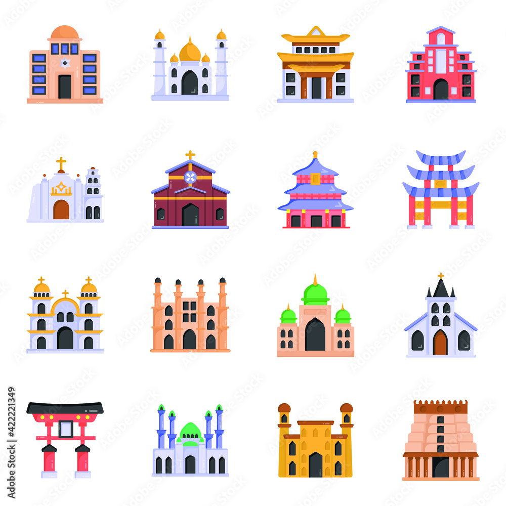 
Pack of Holy Buildings Flat Icons 

