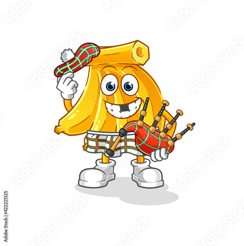 bunch bananas scottish with bagpipes vector. cartoon character