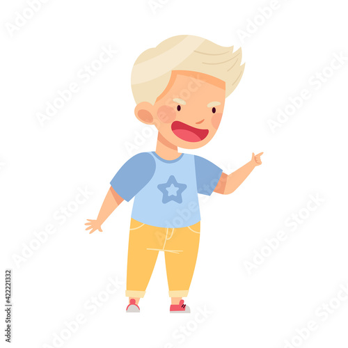 Angry Blond Boy Bullying Somebody and Finger Pointing Abusing the Weak Vector Illustration