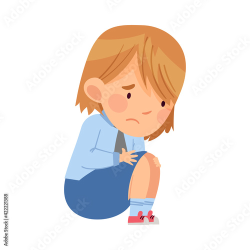 Bullied Girl Sitting Suffering from Mockery and Sneer at School Vector Illustration