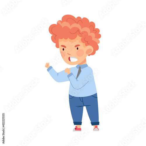 Angry Boy Bullying Somebody and Fighting Abusing the Weak Vector Illustration