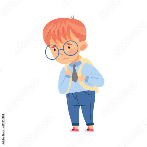 Bullied Boy with Backpack Standing Suffering from Mockery and Sneer at School Vector Illustration