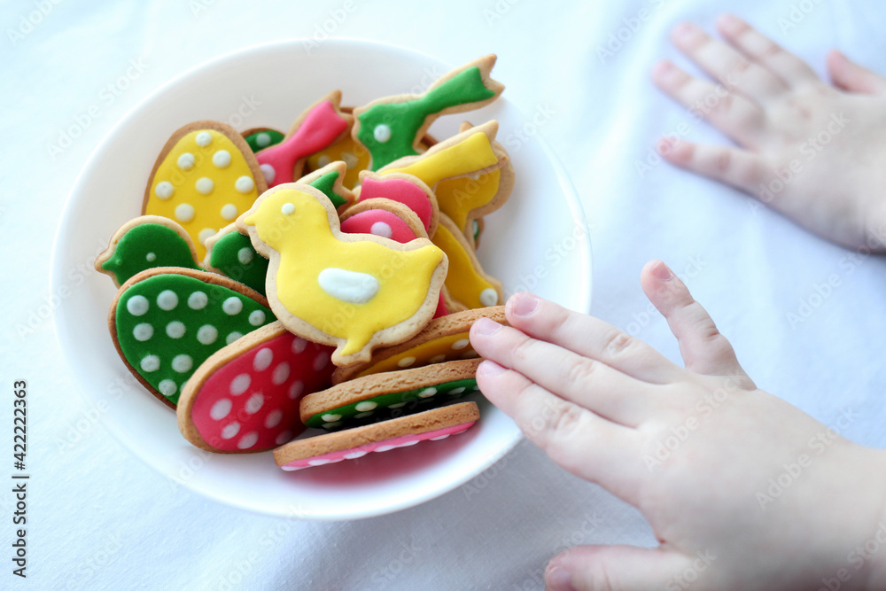 Happy Easter. Multicolored Easter cookies. Happy Easter. Multicolored Easter cookies.