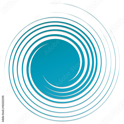 Revolved whirlpool, whirlwind design element. Radial shape with rotation, gyre effect. Curvy burst lines