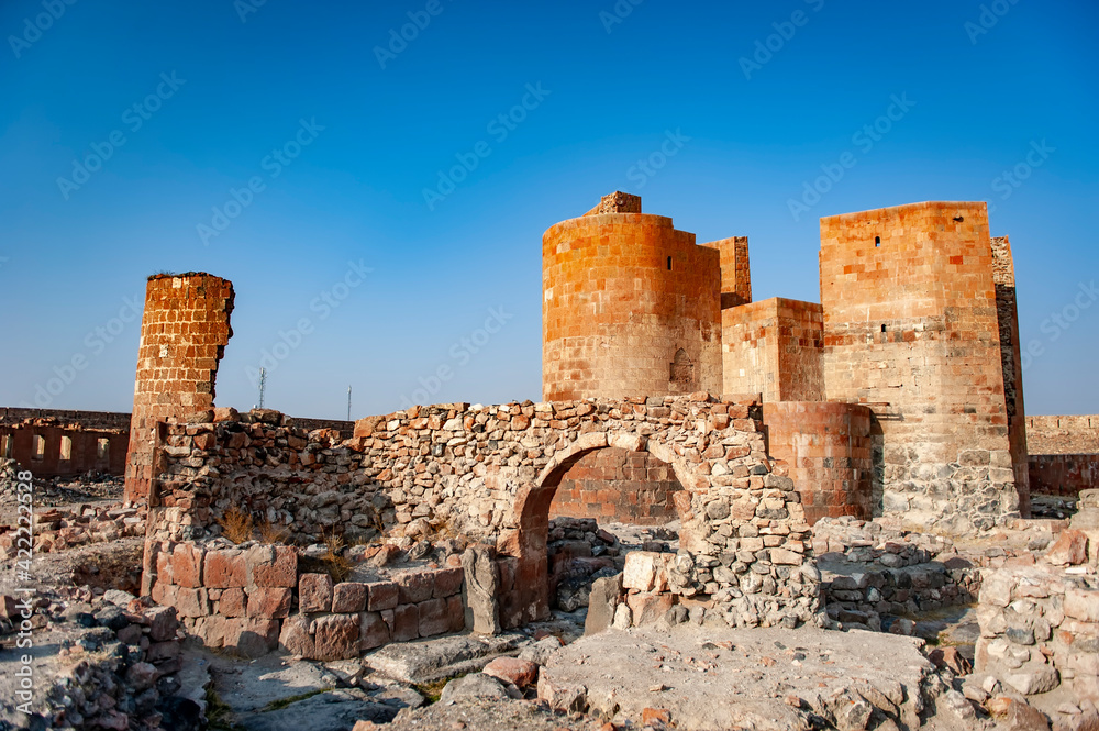 Ruins of the Dashtadem fortress in Armenia on a sunny day