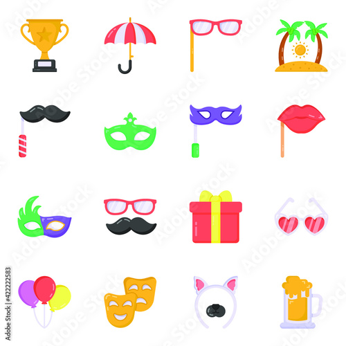 
Pack of Party Props Flat Icons 

