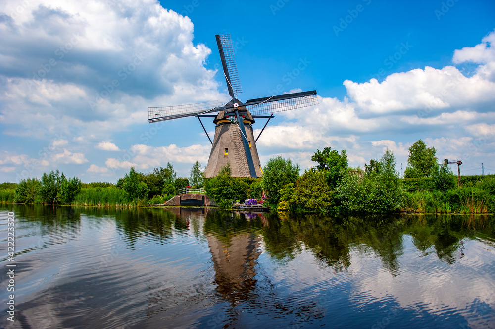 Dutch windmill at Kinderdijk village in South Netherlands