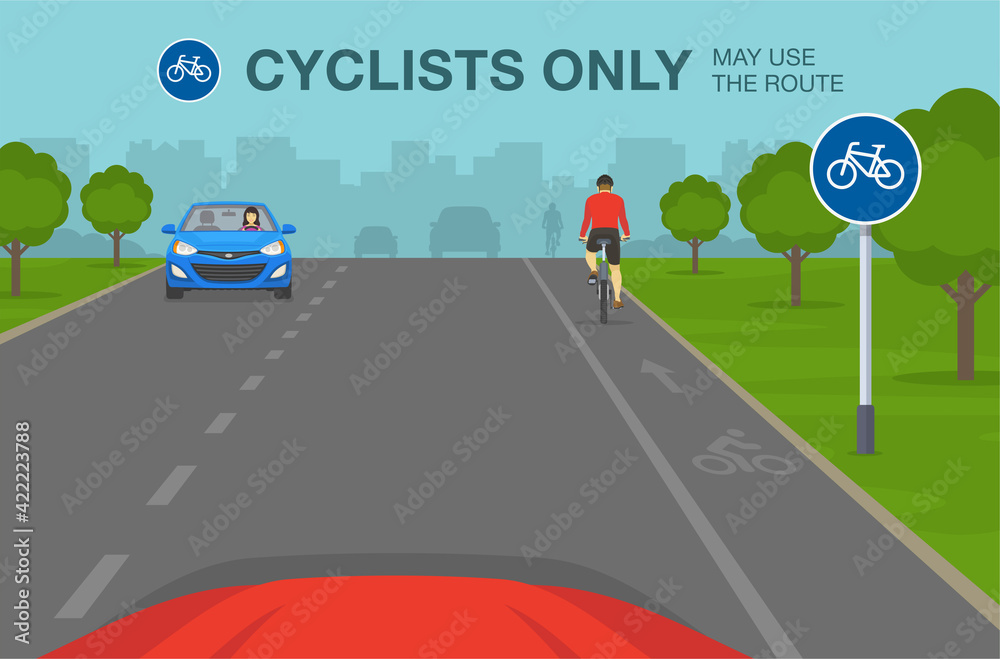Vetor de Driving a car. Route to be used by pedal cycles only road sign ...