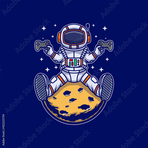 Astronaut sits on the moon with controllers