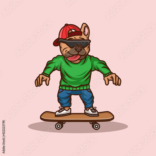 Dog cartoon with skateboard illustration