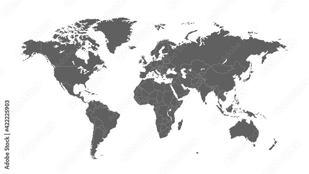 Fototapeta premium World map on white background. World map template with continents, North and South America, Europe and Asia, Africa and Australia 