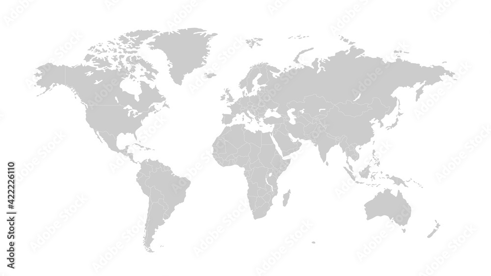World map on white background. World map template with continents, North and South America, Europe and Asia, Africa and Australia	
