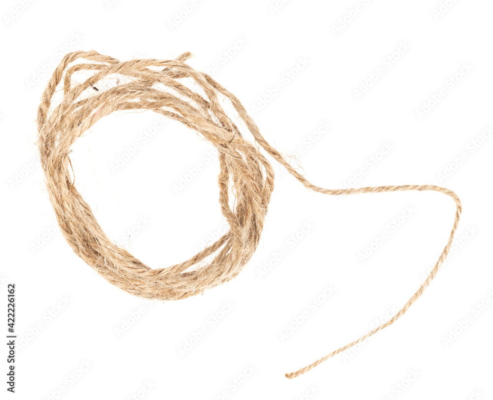 Piece of brown twine isolated on white background. rope Piece of brown twine isolated on white background. rope