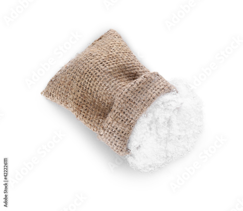 Bag with salt on white background