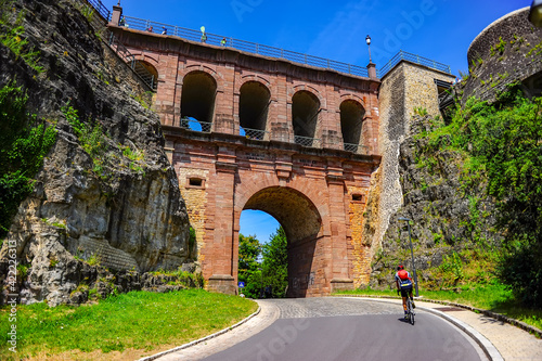 Luxembourg city, Luxembourg - July 16, 2019: The famous Castle Bridge near the Bock Casemates in Luxembourg city, Europe