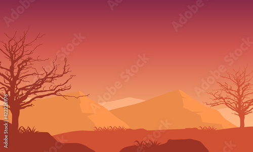 Warm afternoons with beautiful mountain views from the city suburbs at dusk. Vector illustration