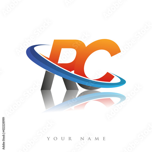 initial logo RC company name colored orange and blue swoosh design, isolated in white background. vector logo for business and company identity.