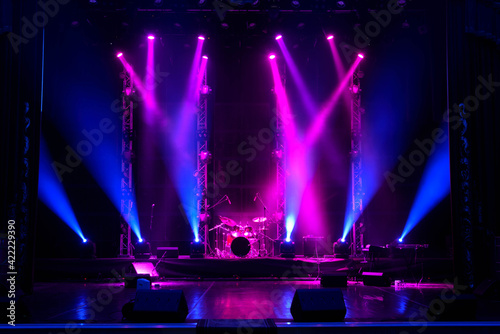 Free stage with lights background, lighting devices.