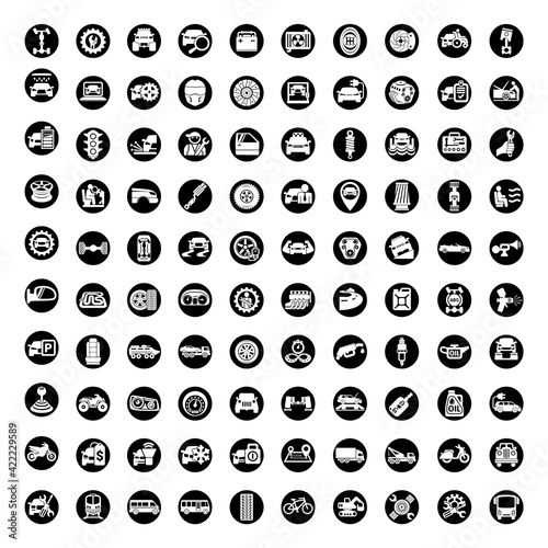 Car service garage 100 isolated icons set on white background repair car detail.