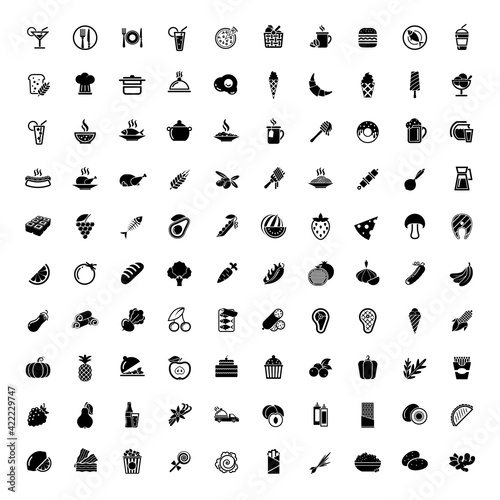 100 Elegant Food cooking Icons Set Created For Mobile Web And Applications.