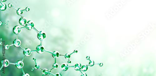 Horizontal banner with glass model of molecule photo