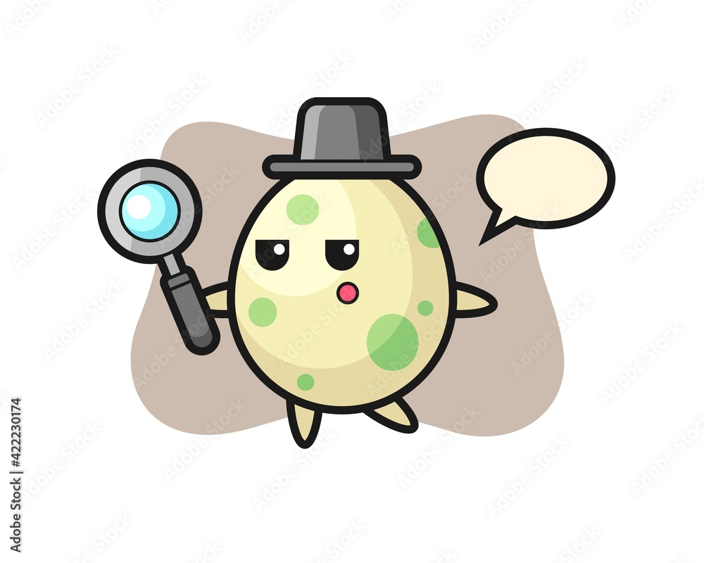 Spotted egg cartoon character searching with a magnifying glass Spotted egg cartoon character searching with a magnifying glass