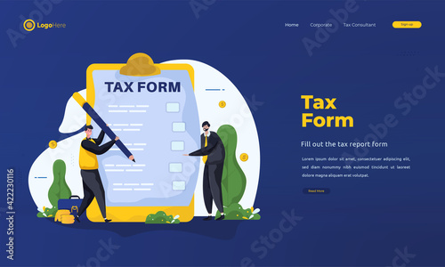 A man fill out the tax form for banner or landing page concept