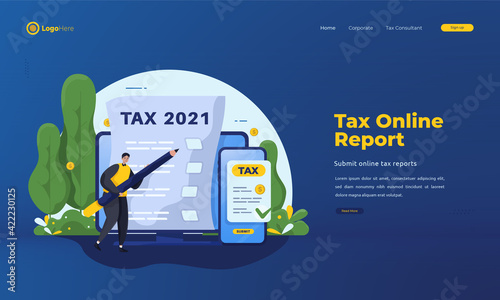 Flat Illustration of people filling out tax forms online