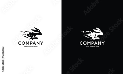 Running rabbit logo template isolated on white and black background