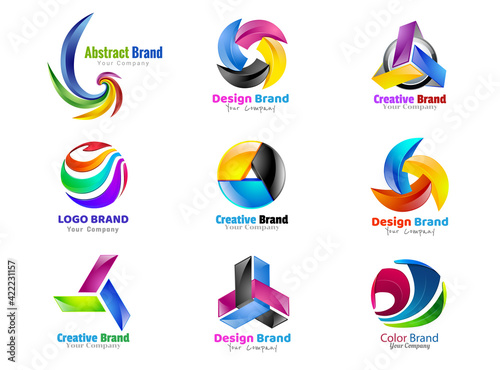 Set of brand design elements. Set colorful abstract 3d icon design sign. Vector symbols and templates such as logos.