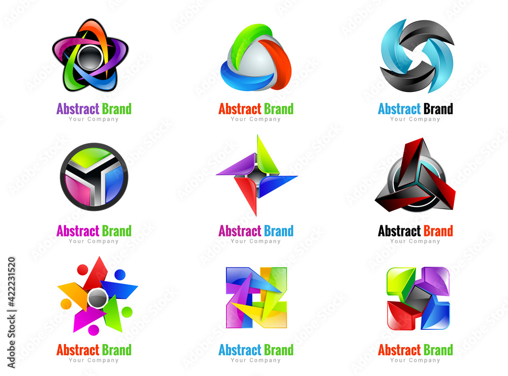 Vector color logo. Corporate identity icon. Design elements. Set colorful abstract 3d icons sign. Symbols templates logos.