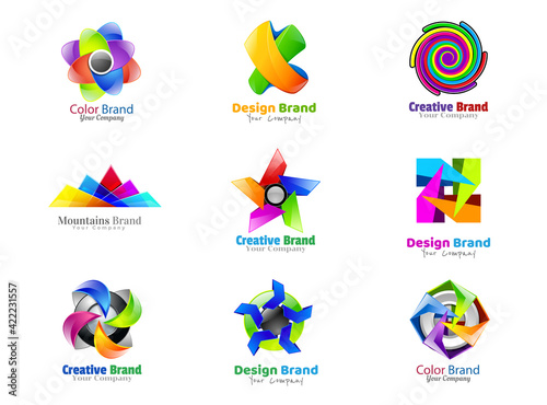 Vector color logo. Corporate identity icon. Design elements. Set colorful abstract 3d icons sign. Symbols templates logos.