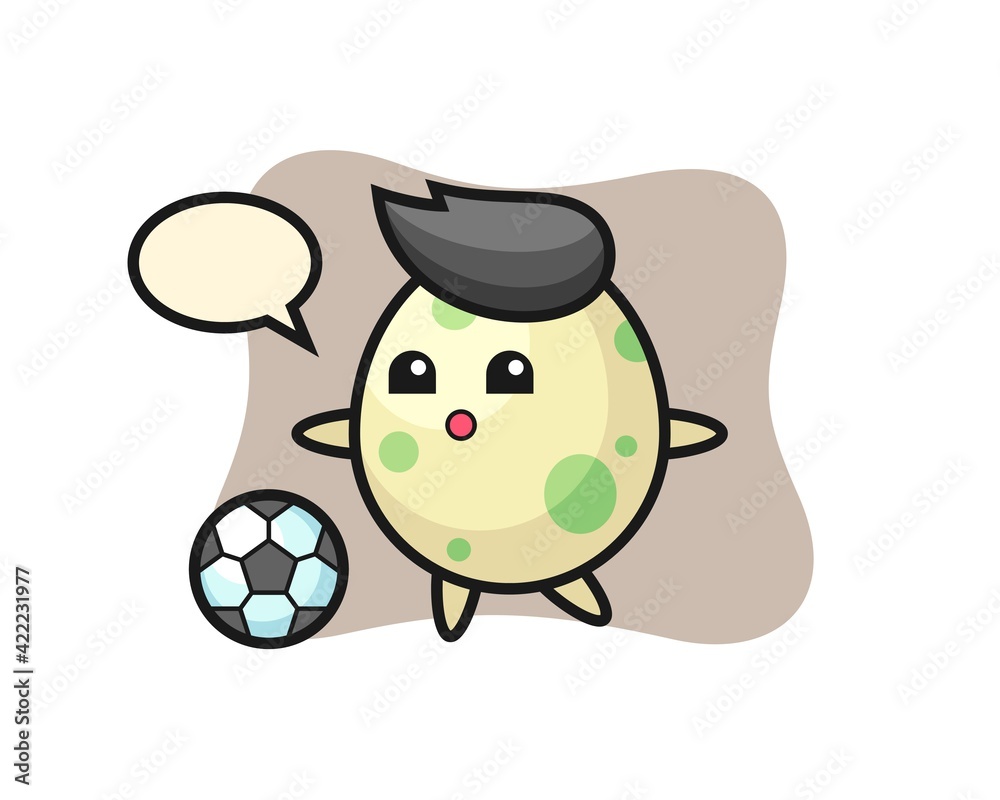 Illustration of spotted egg cartoon is playing soccer Illustration of spotted egg cartoon is playing soccer
