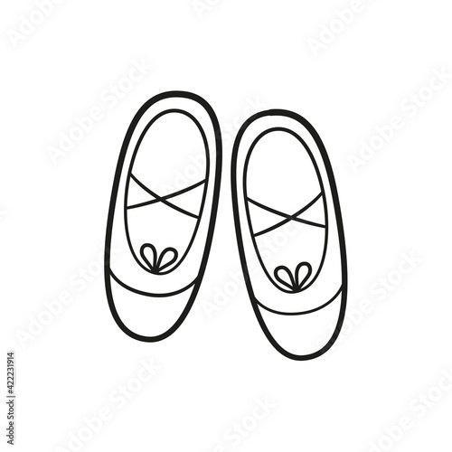 Ballet shoes. Accessories for dancing classes. Isolated vector illustration in doodle style on white background