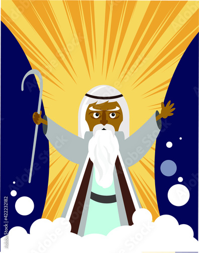 Moses splitting the red sea with the Israelite leaving Egypt. Vector illustration.