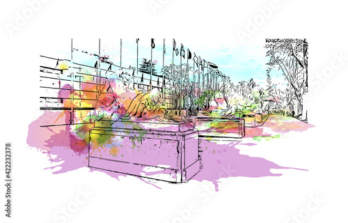 Building view with landmark of Marseille is the port city in southern France. Watercolour splash with hand drawn sketch illustration in vector.