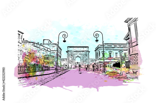 Building view with landmark of Marseille is the port city in southern France. Watercolour splash with hand drawn sketch illustration in vector.