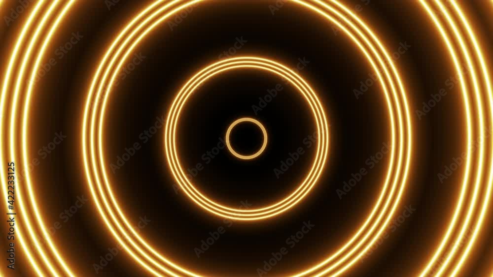 Abstract futuristic flight in tunnel motion graphic. Group of orange circles seamless loop animation on a dark background