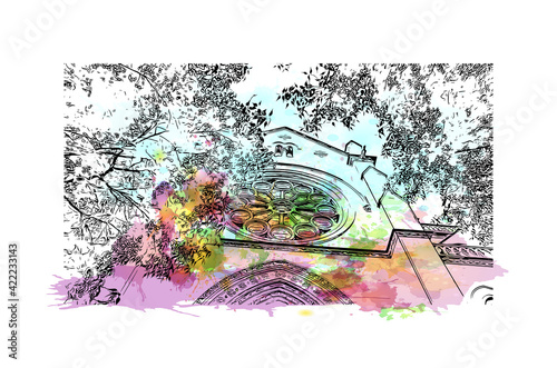 Building view with landmark of Marseille is the port city in southern France. Watercolour splash with hand drawn sketch illustration in vector.