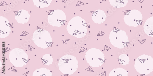 Pink paper plane seamless repeat pattern vector background